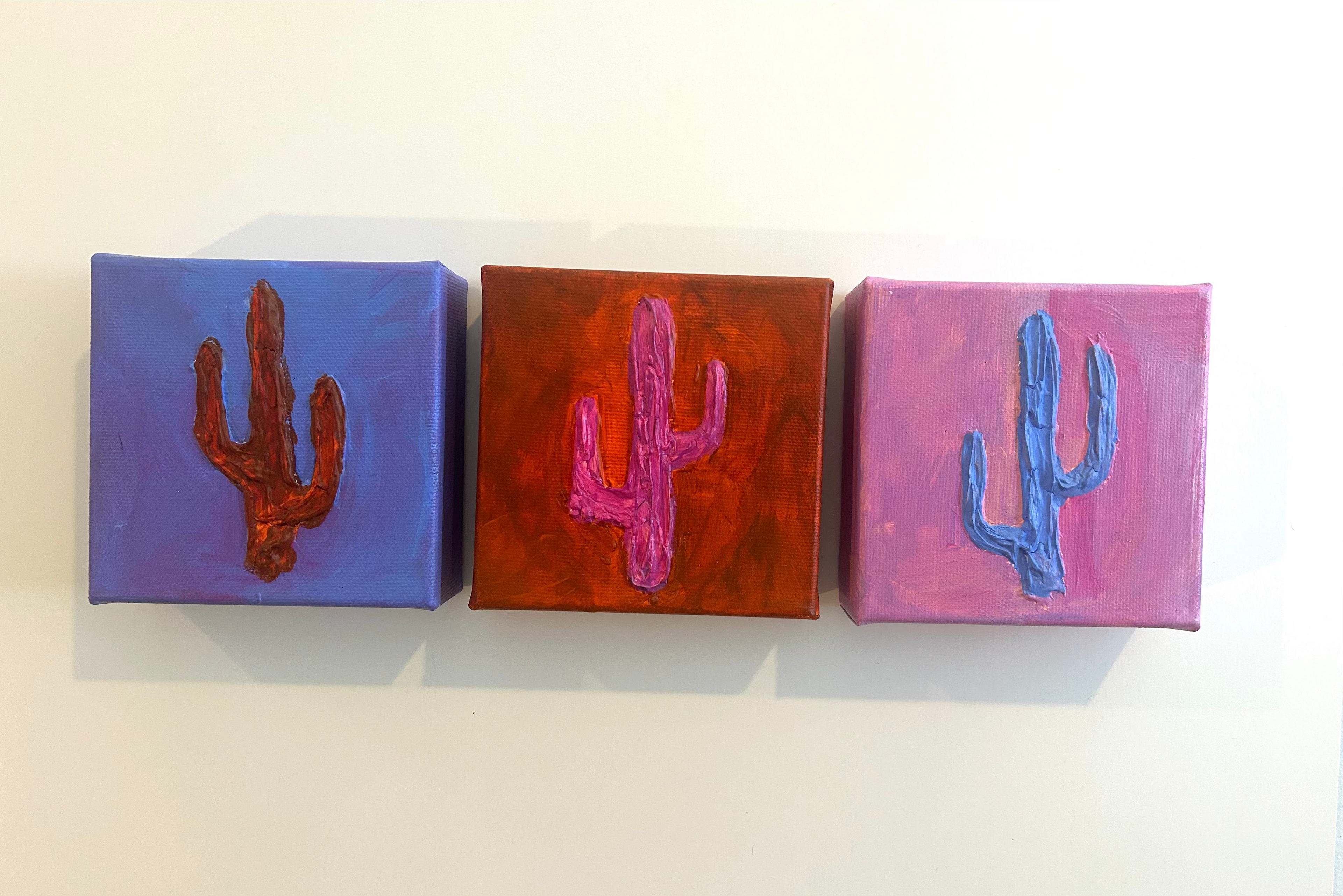 Original Acrylic Desert Sunrise Cacti Set (3)