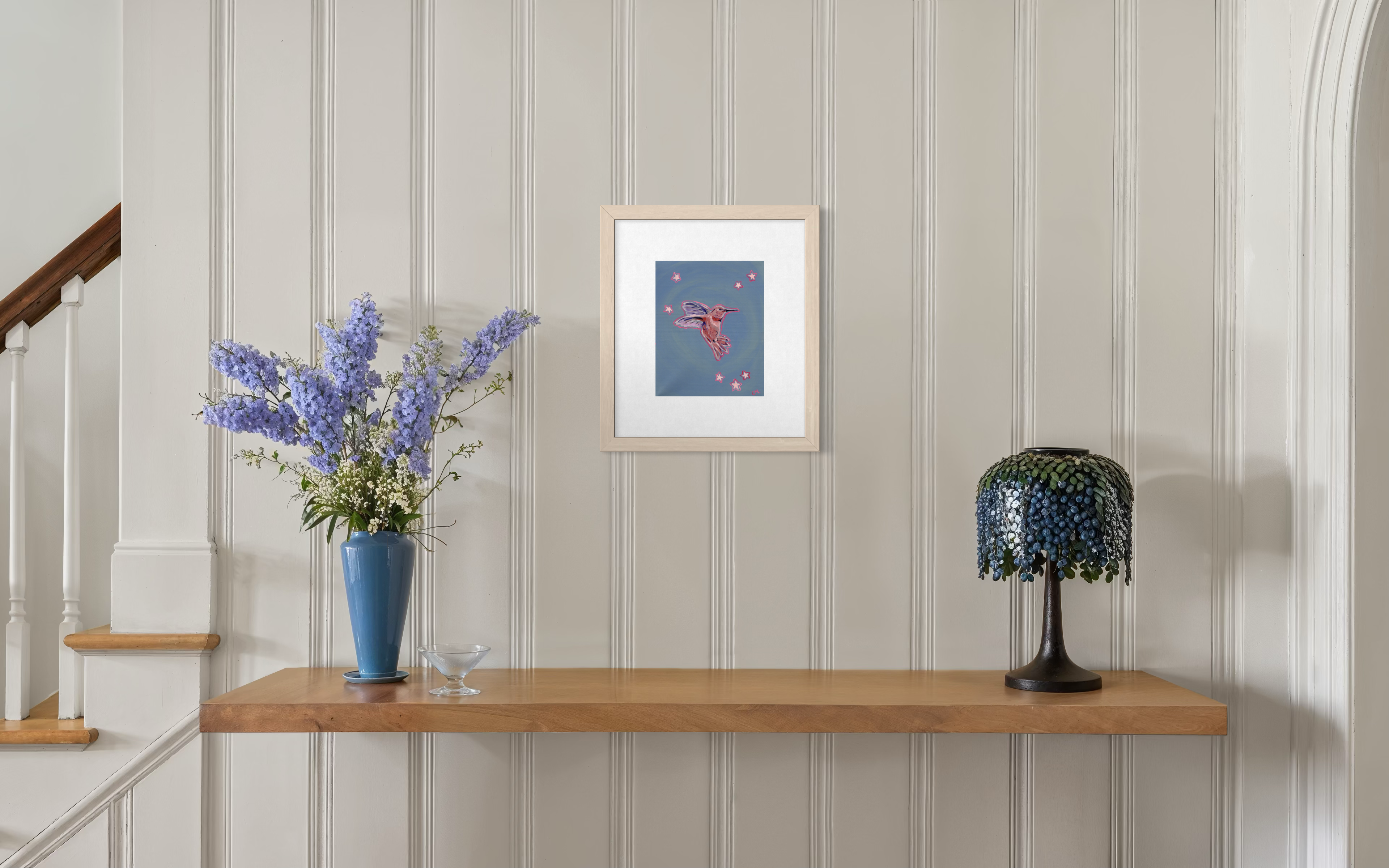 Hummingbird Acrylic Painting 8x10 Print with 11x14 Matte Border