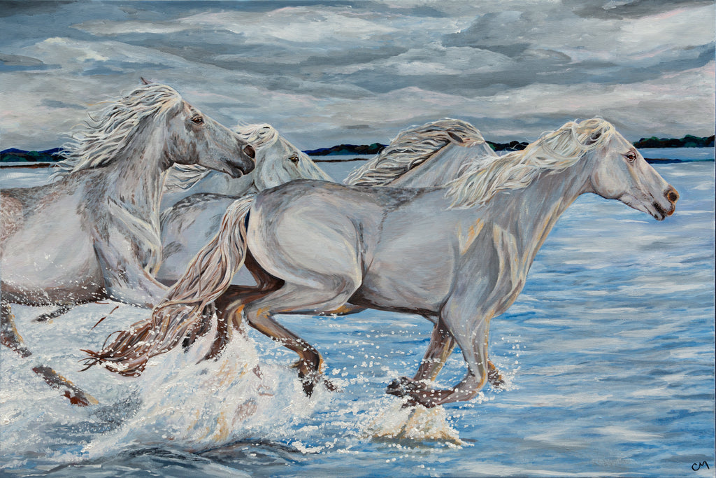 White Horses Acrylic Painting Print