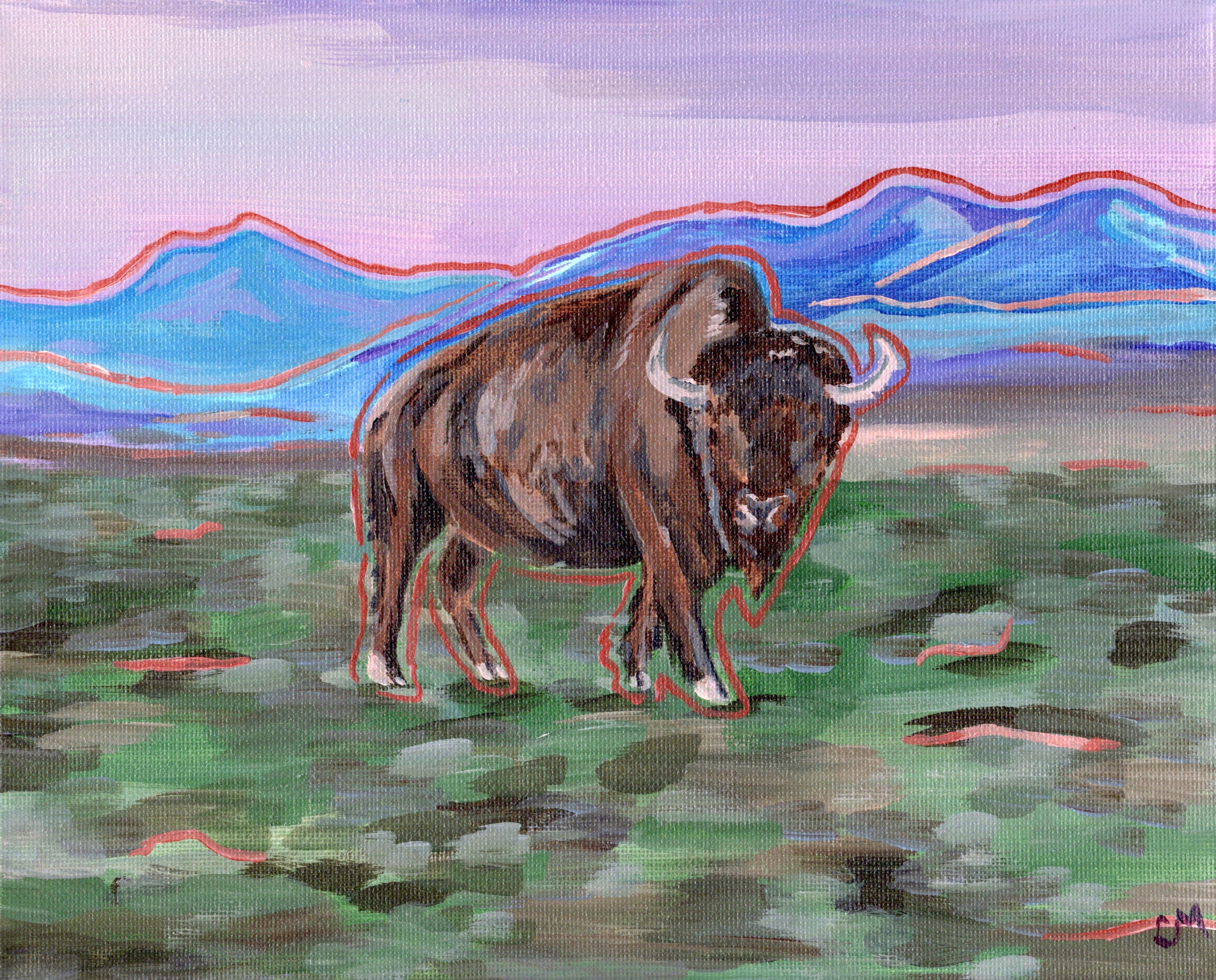 Bison Acrylic Painting Print