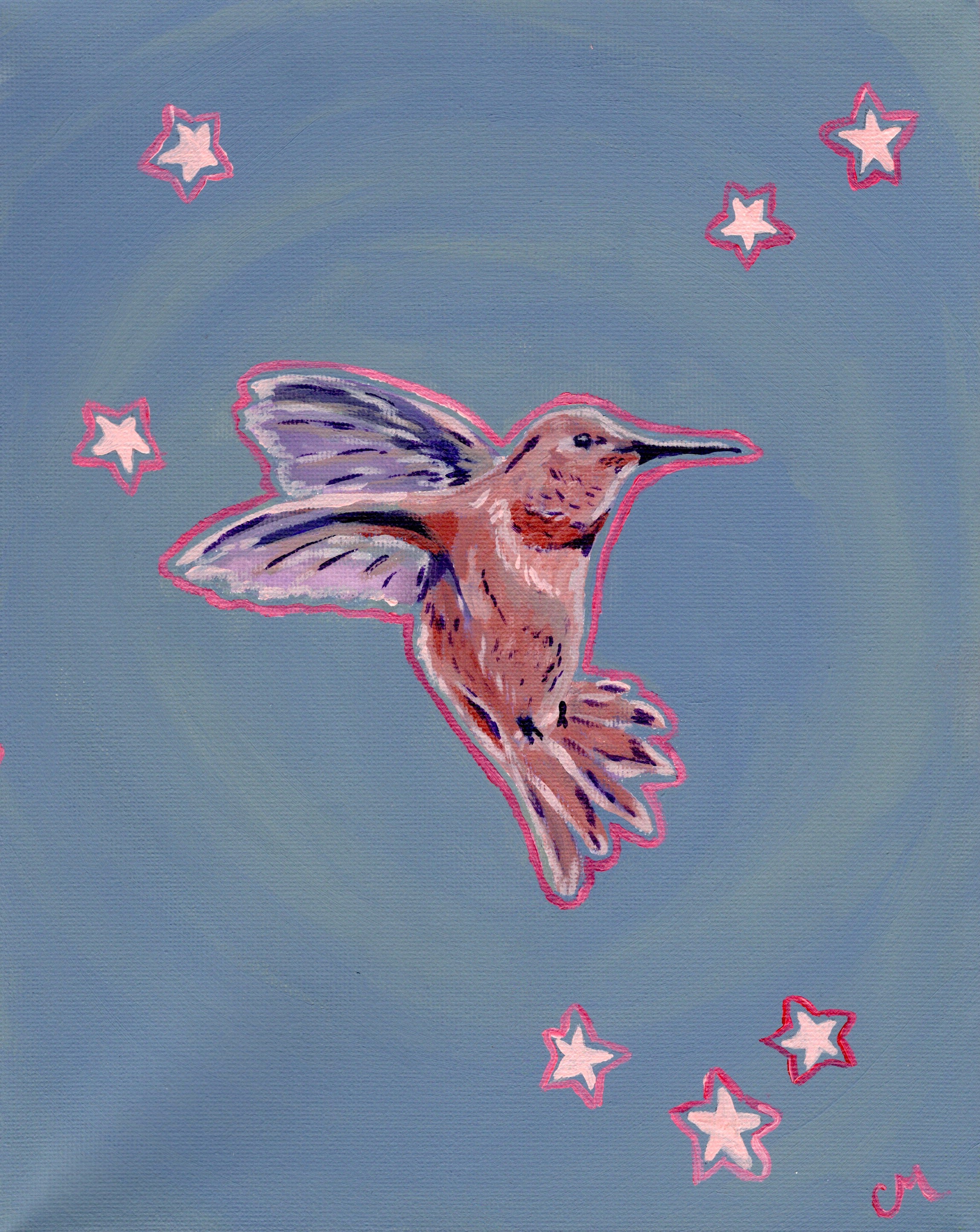 Hummingbird Acrylic Painting 8x10 Print with 11x14 Matte Border