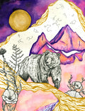 Moonlit Bear Watercolor Painting 8x10 Print with 11x14 Matte Border