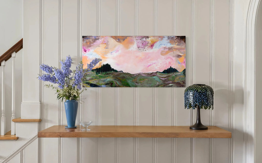 Pink Skies Acrylic Landscape Painting (Canvas Board Print)