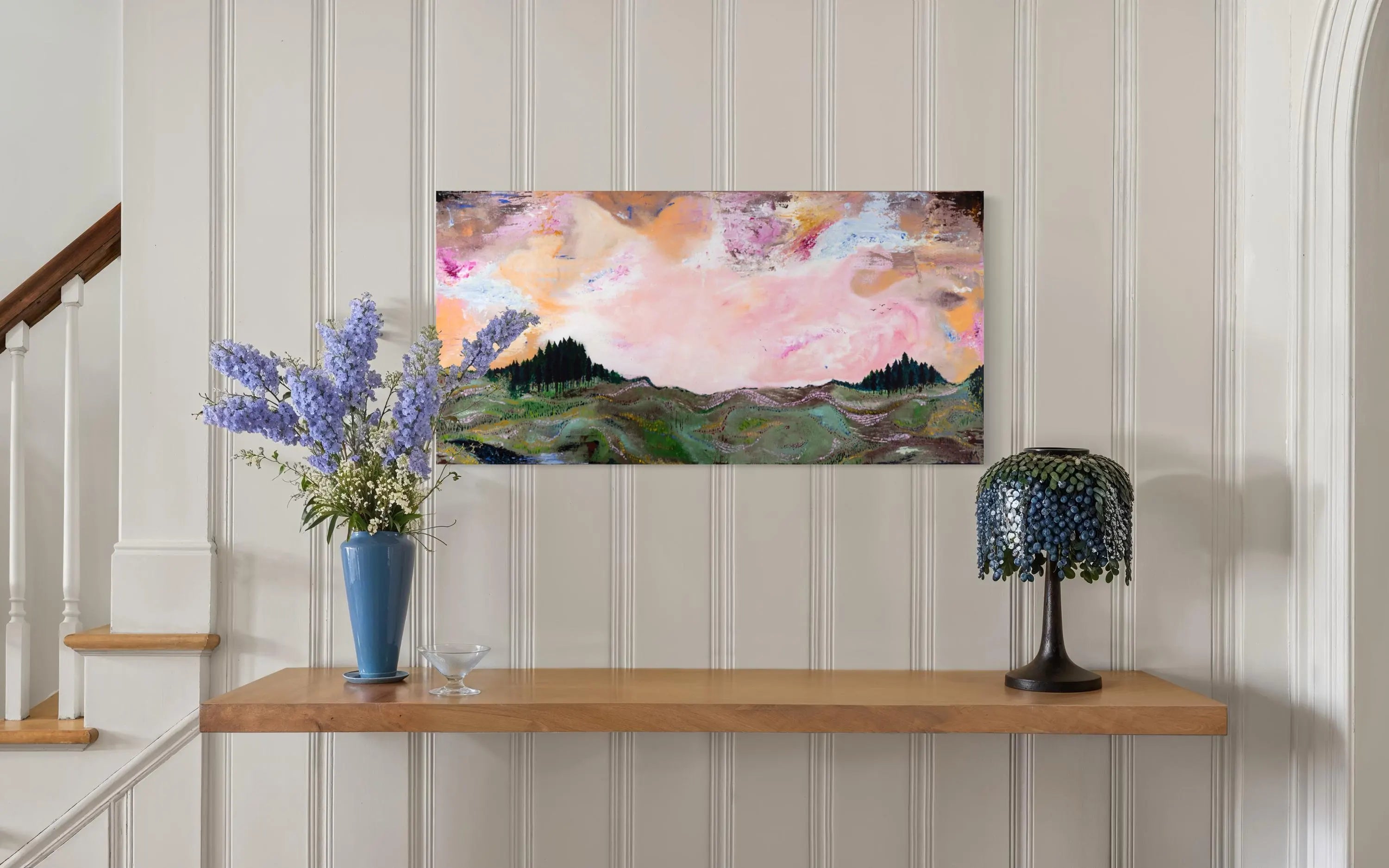 Pink Skies Acrylic Landscape Painting (Canvas Board Print)