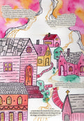 Pink Town Watercolor Painting 8x10 Print with 11x14 Matte Border